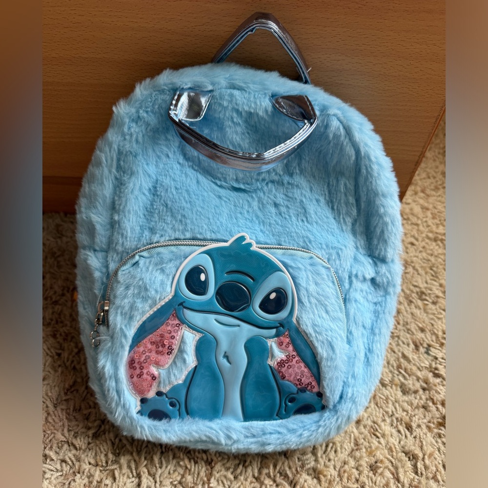 Disney Lilo & Stitch Girls Faux Fur Mini Backpack, Blue